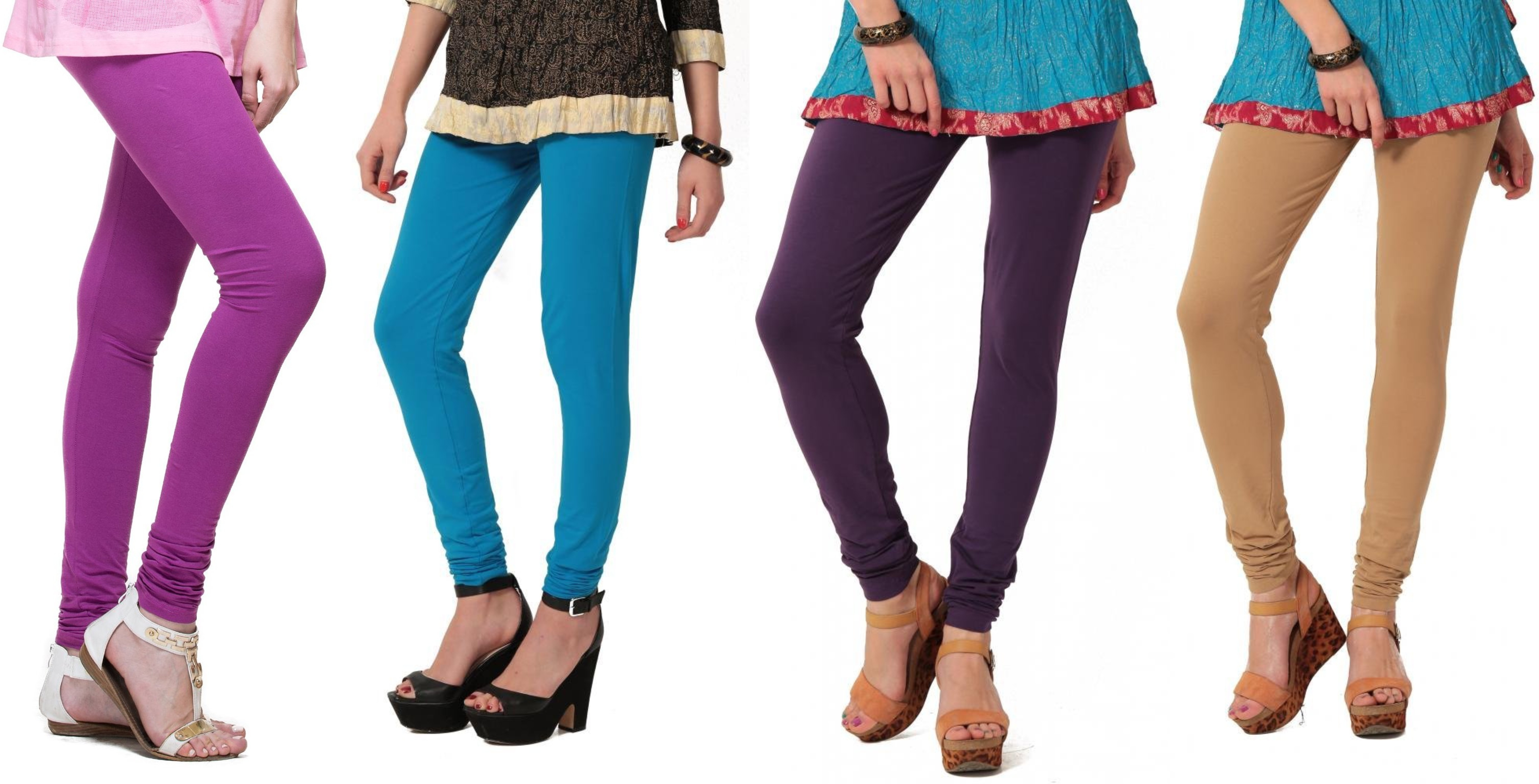 Angel Soft Womens Purple, Light Blue, Purple, Beige Leggings(Pack of 4)