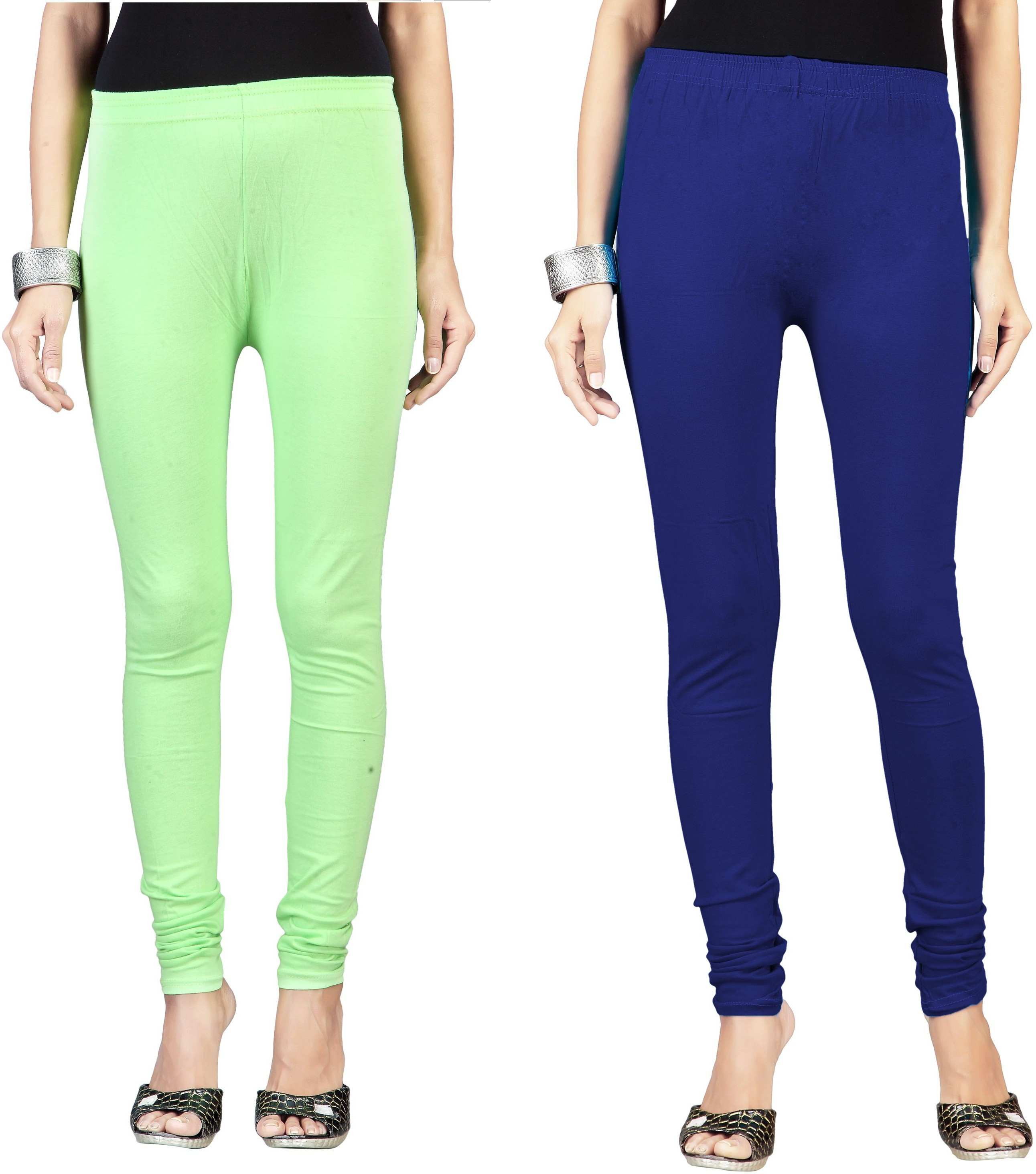 Ambrai Womens Light Green, Dark Blue Leggings(Pack of 2)