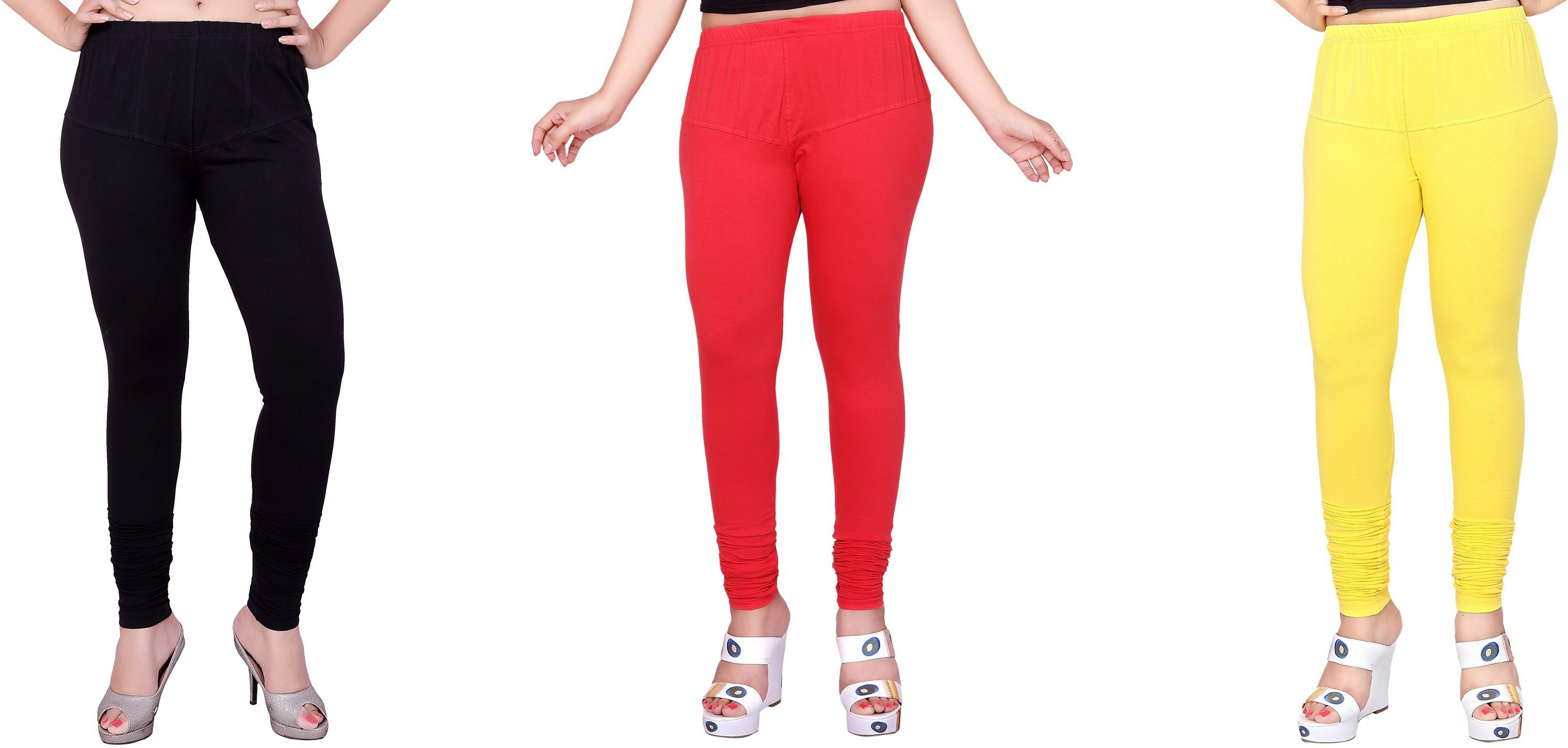 Fck3 Womens White, Red, Yellow Leggings(Pack of 3)