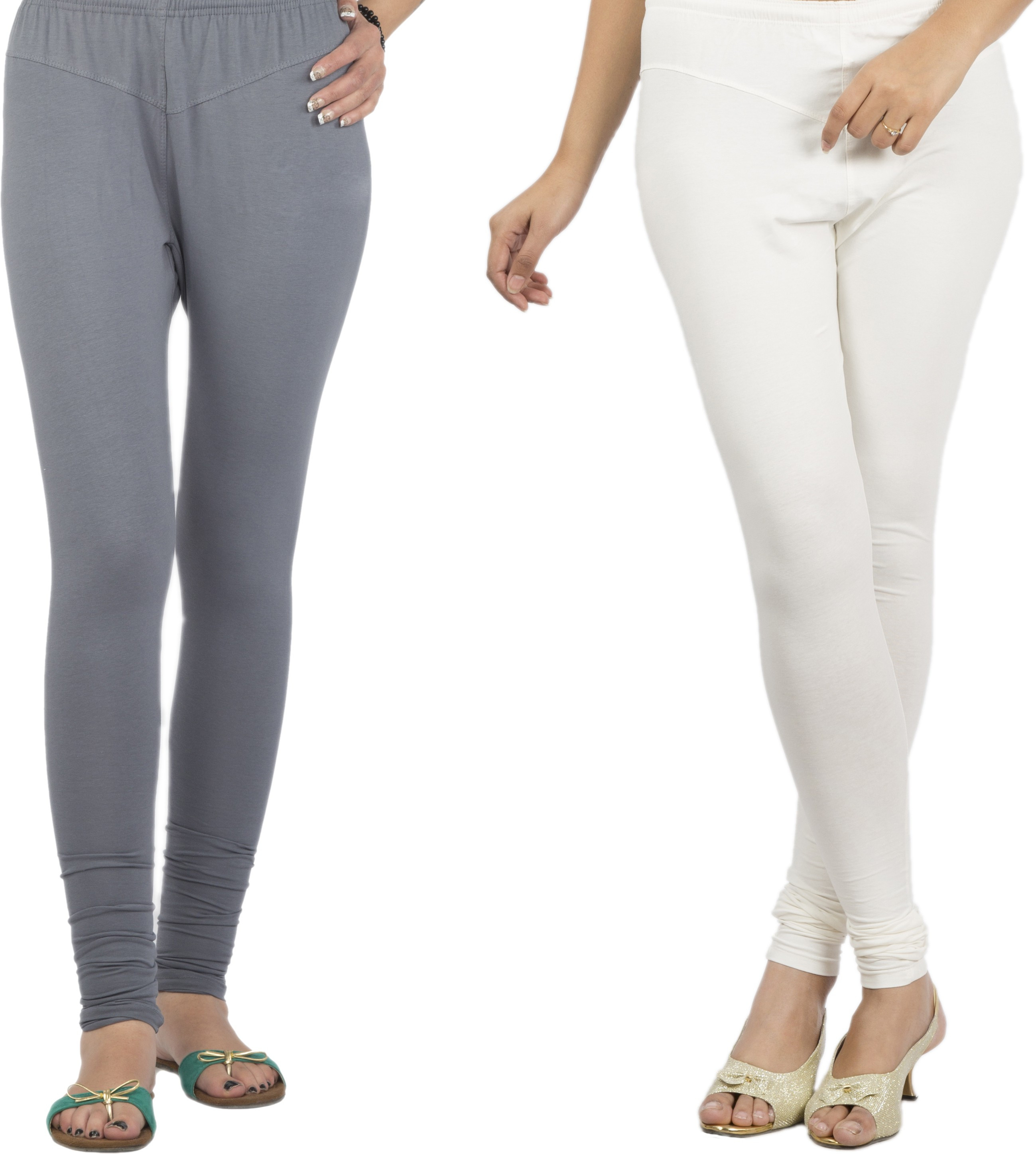 Jublee Womens Grey, White Leggings(Pack of 2)