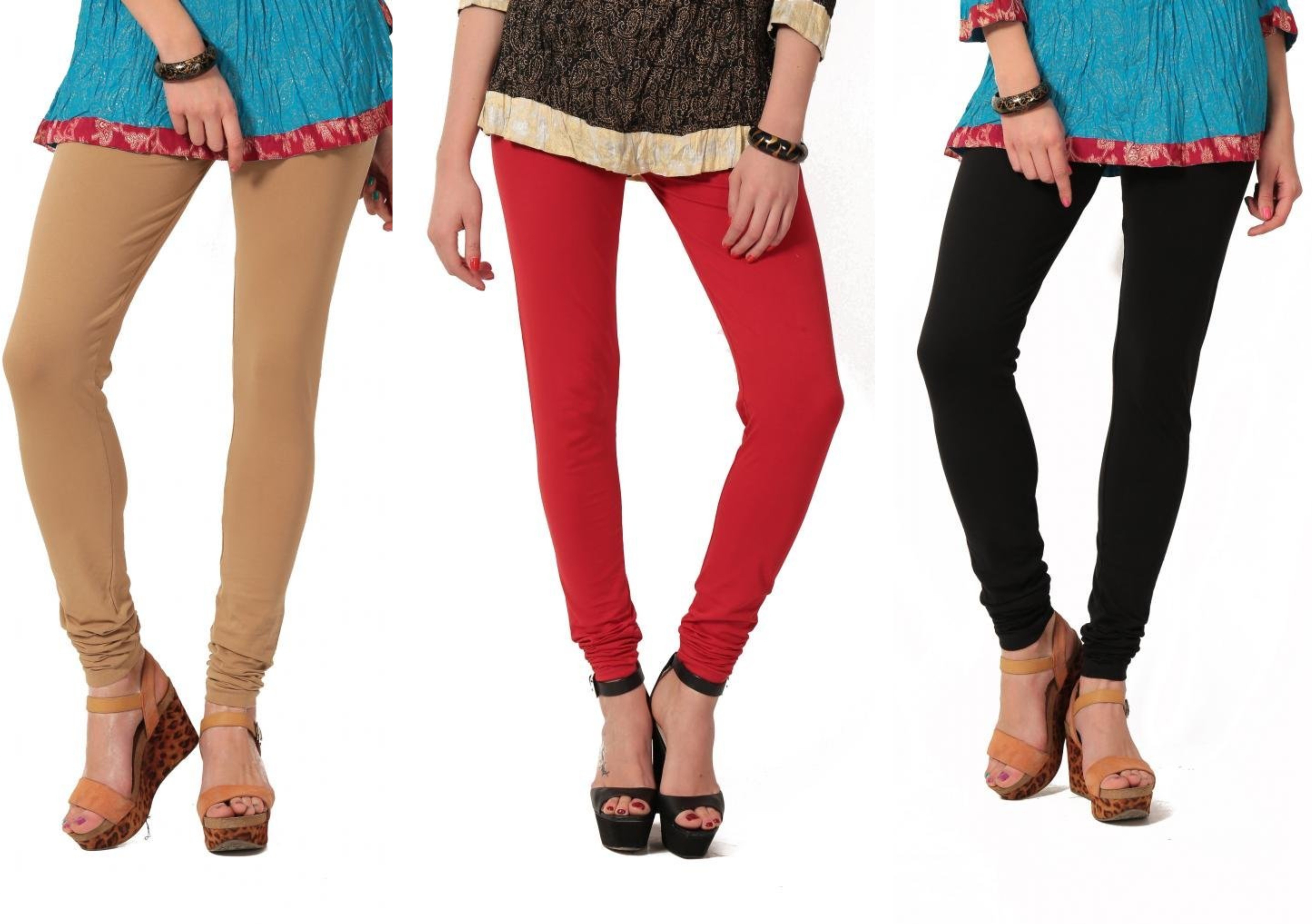 Angel Soft Womens Beige, Red, Black Leggings(Pack of 3)