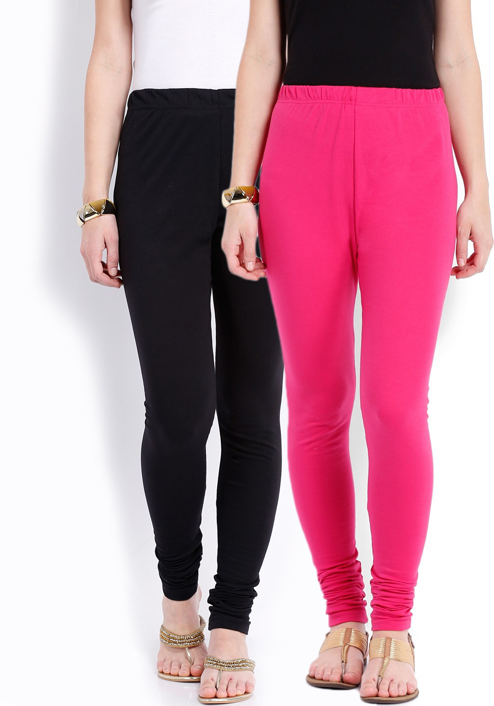 Ten on Ten Womens Black, Pink Leggings(Pack of 2)