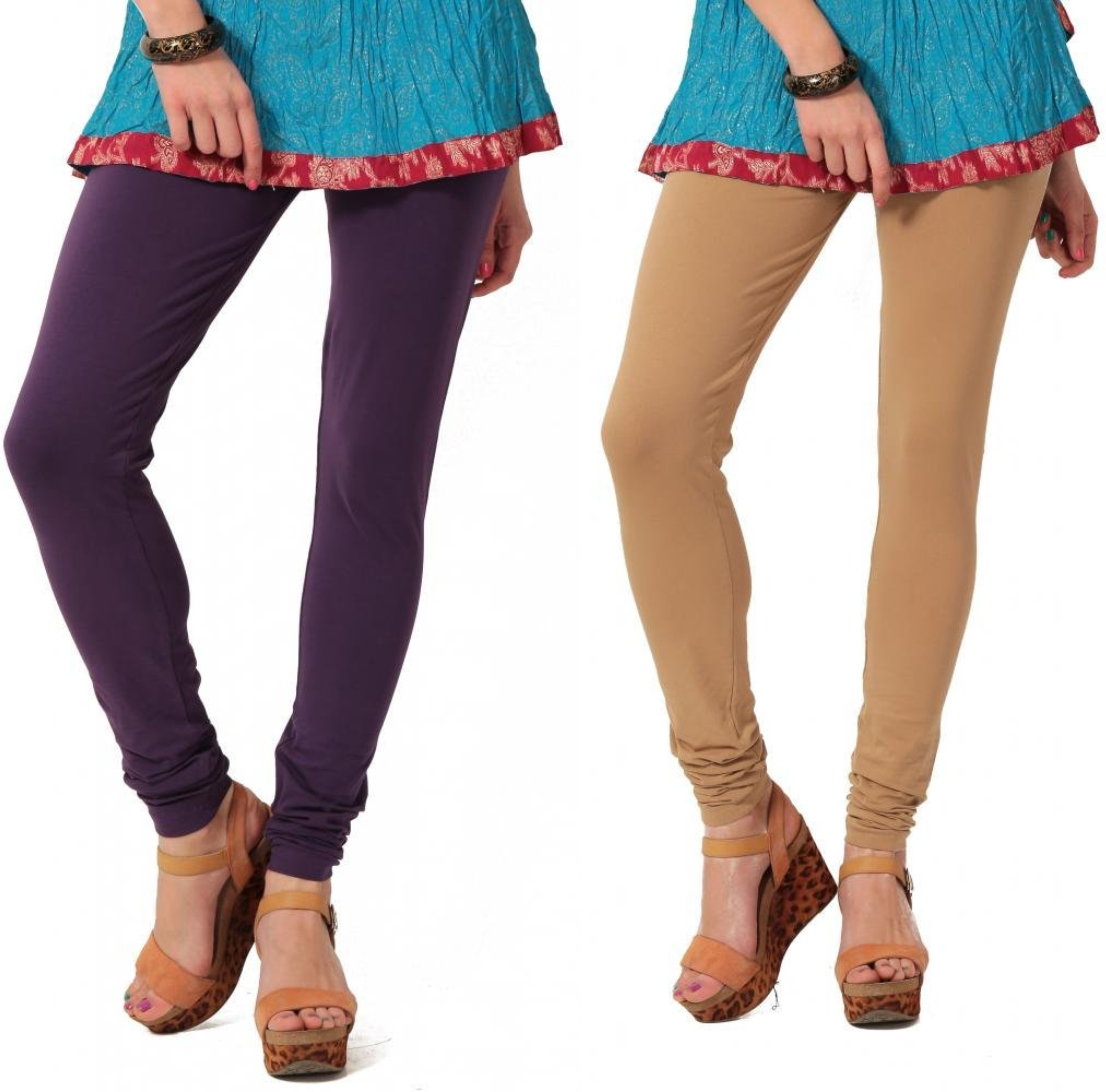 Angel Soft Womens Purple, Beige Leggings(Pack of 2)