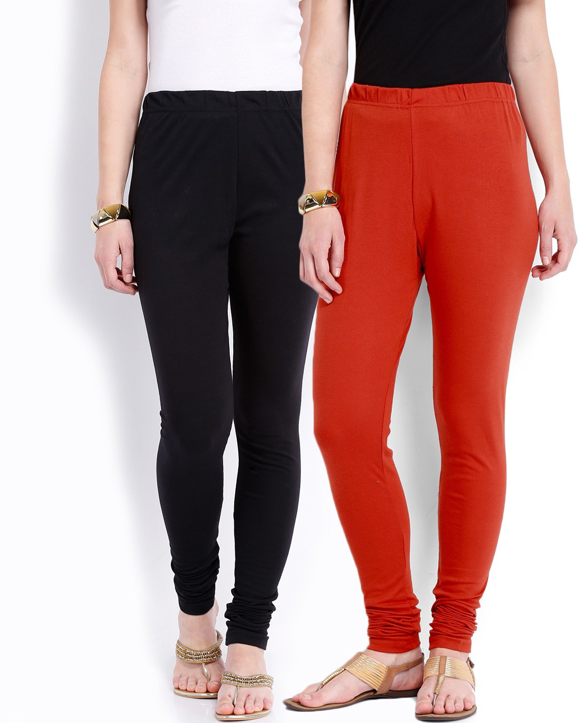 Ten on Ten Womens Black, Red Leggings(Pack of 2)