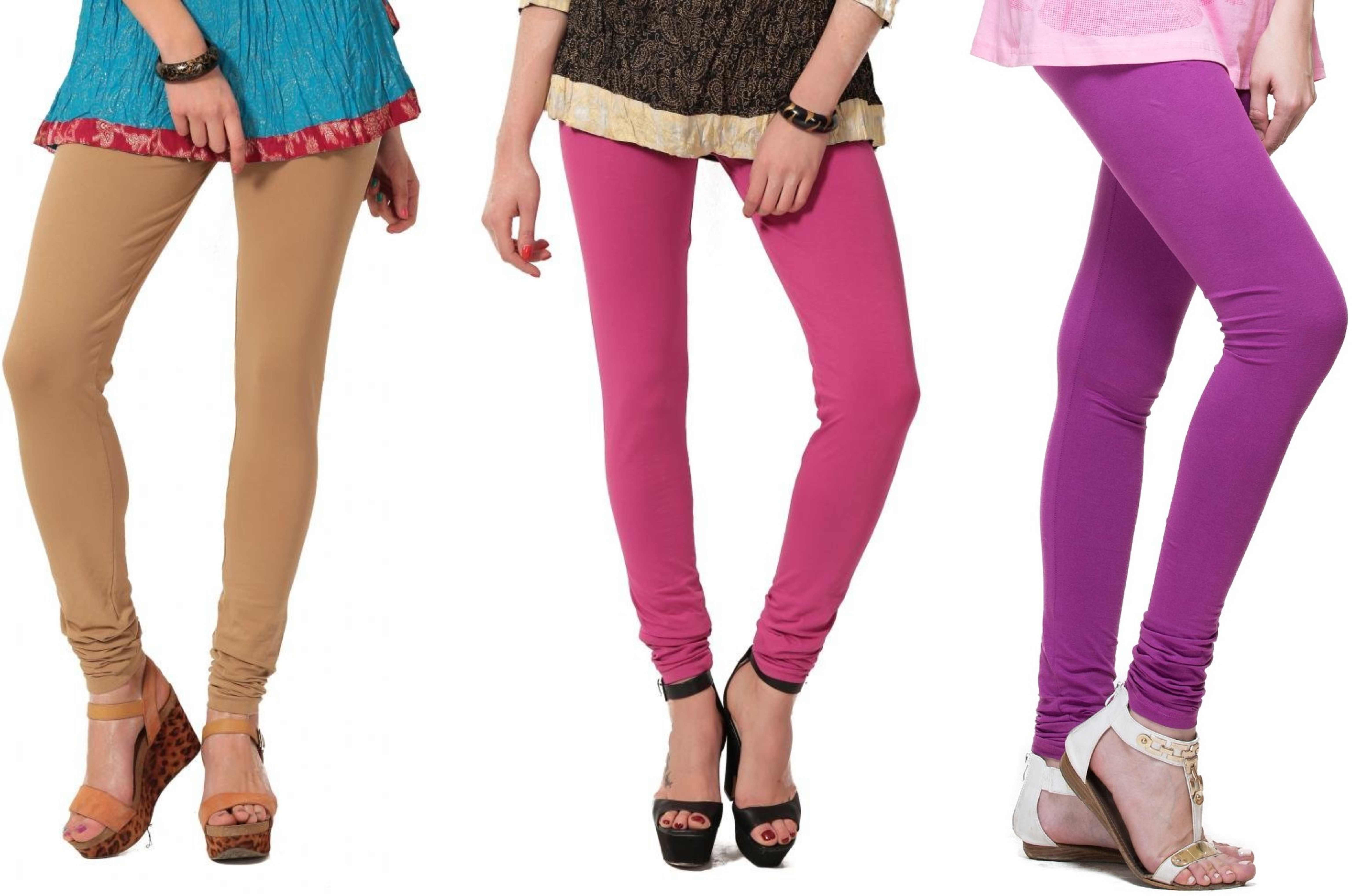 Angel Soft Womens Beige, Pink, Purple Leggings(Pack of 3)