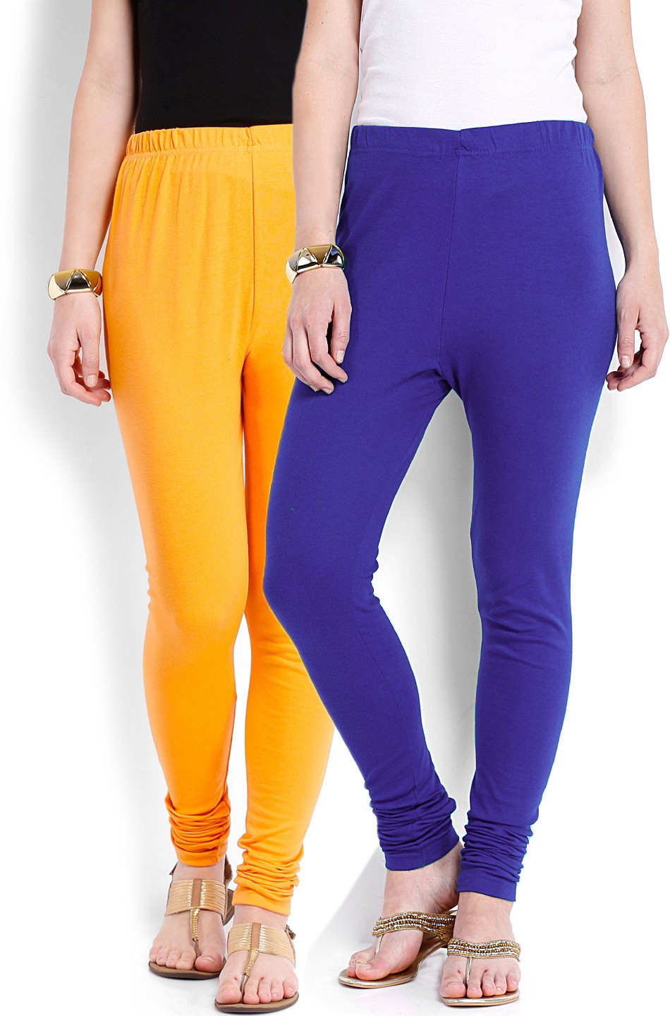Ten on Ten Womens Orange, Blue Leggings(Pack of 2)