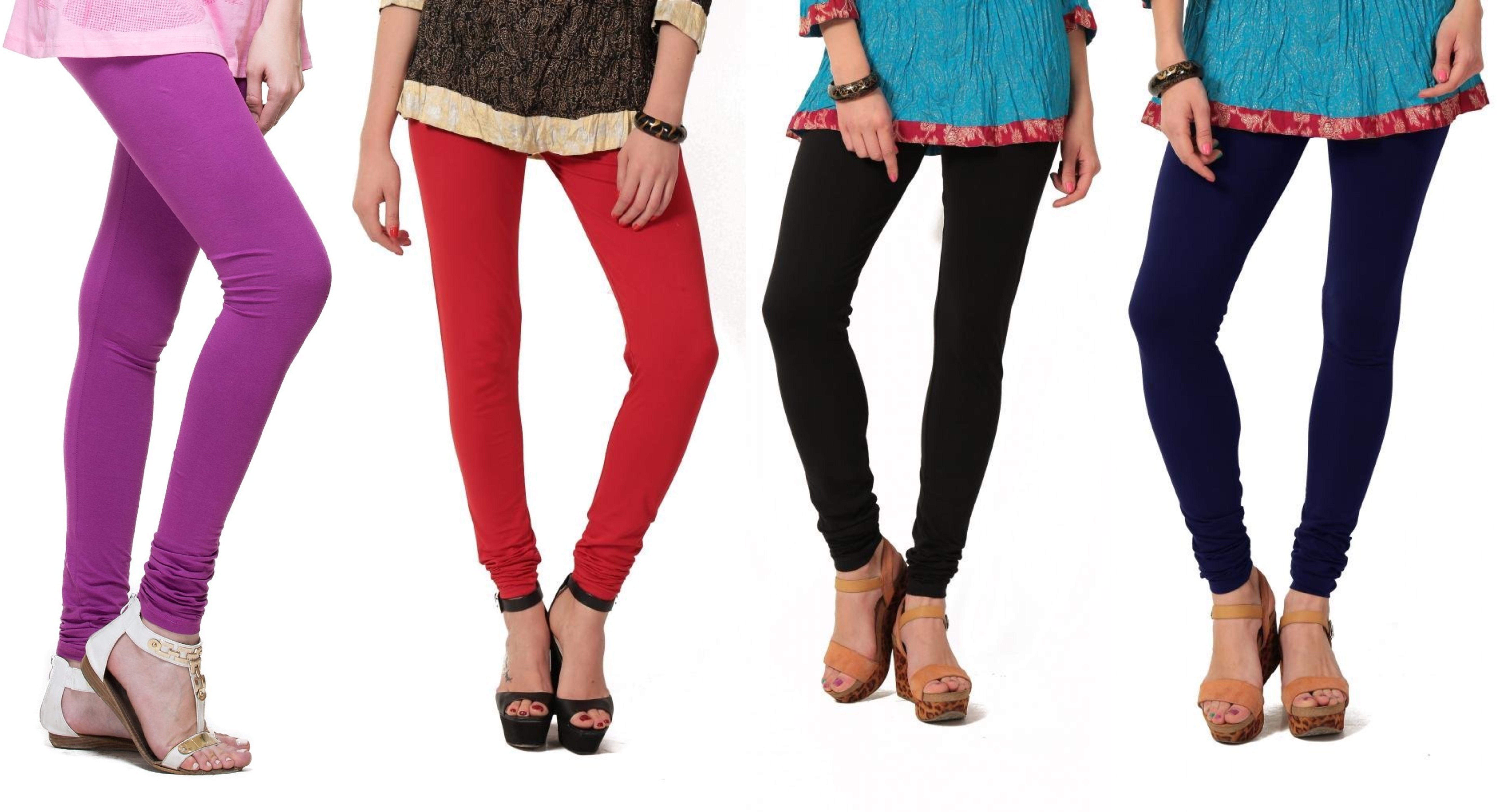 Angel Soft Womens Purple, Red, Black, Blue Leggings(Pack of 4)