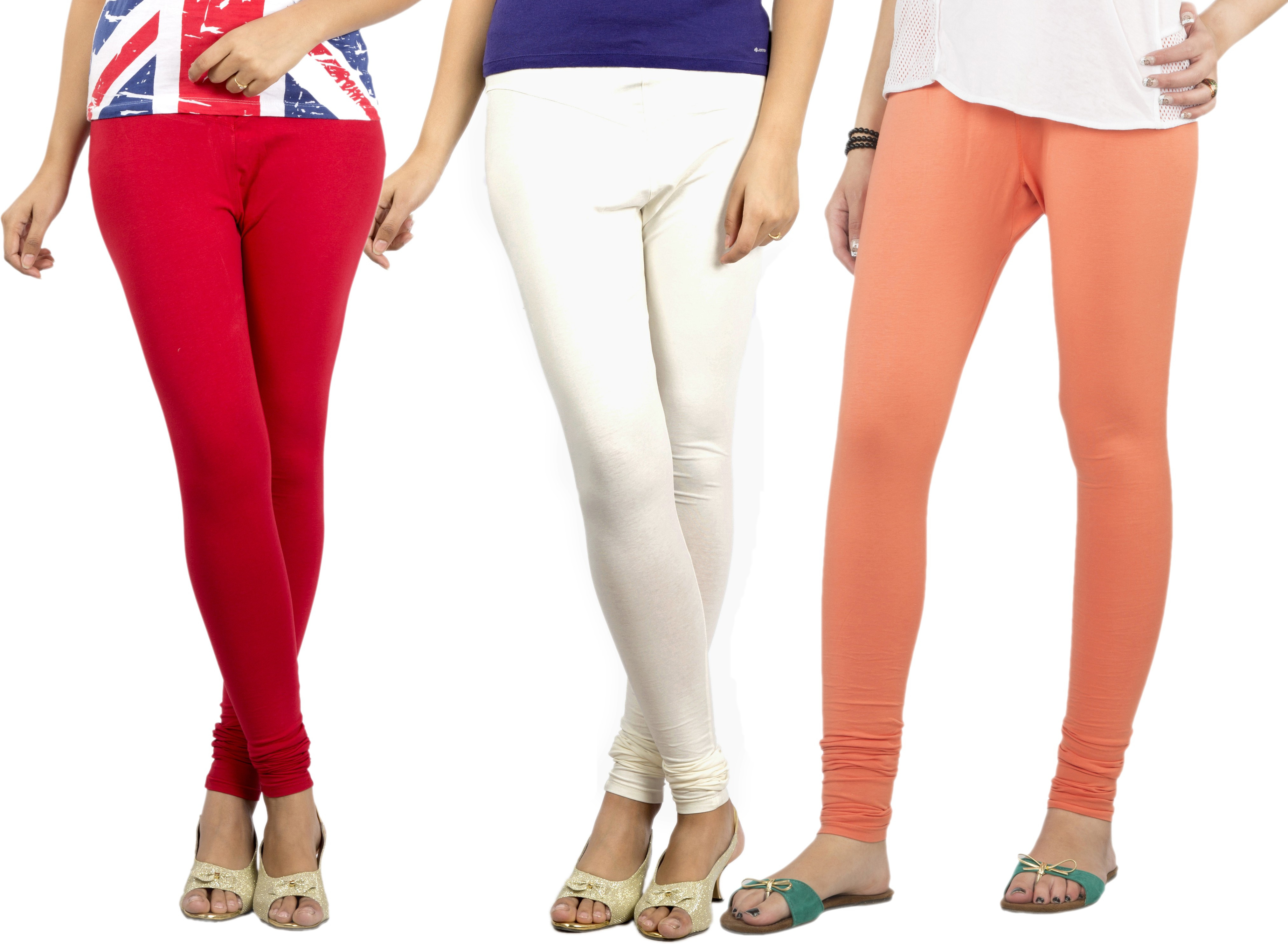Jublee Womens White, Red, Orange Leggings(Pack of 3)