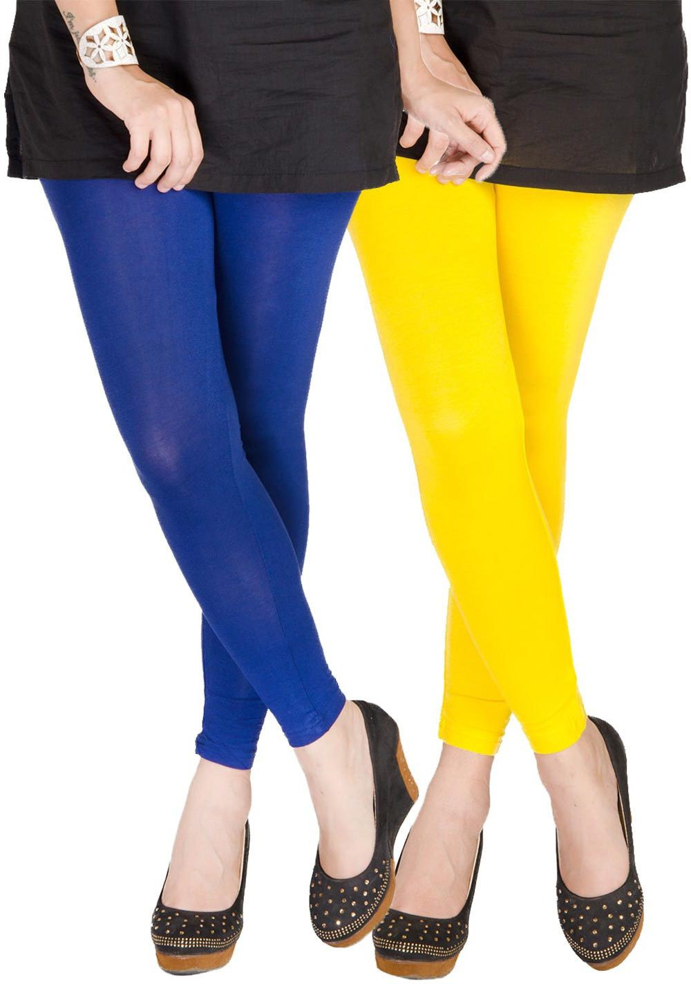 Medoo Womens Blue, Yellow Leggings(Pack of 2)