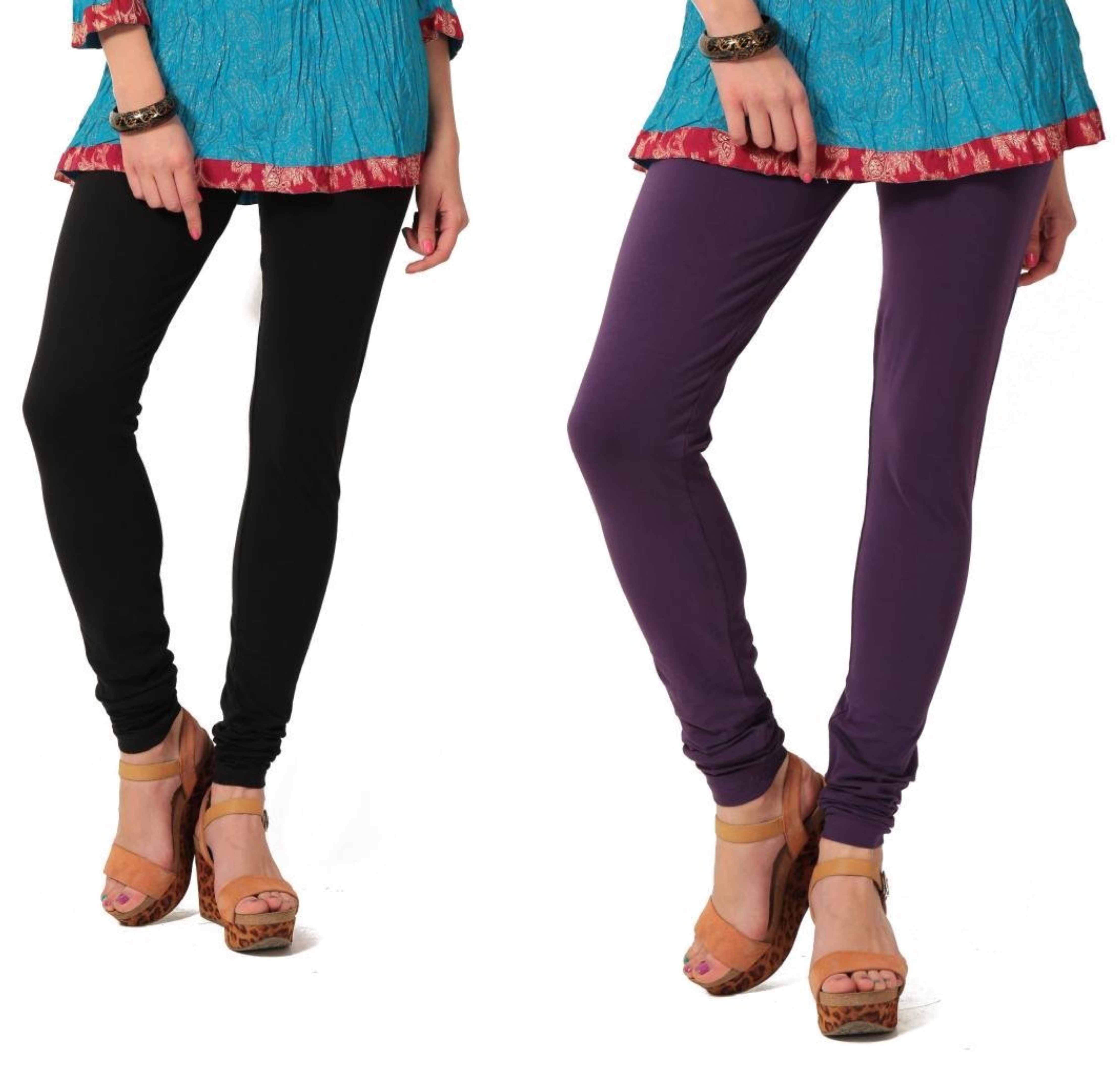 Angel Soft Womens Black, Purple Leggings(Pack of 2)