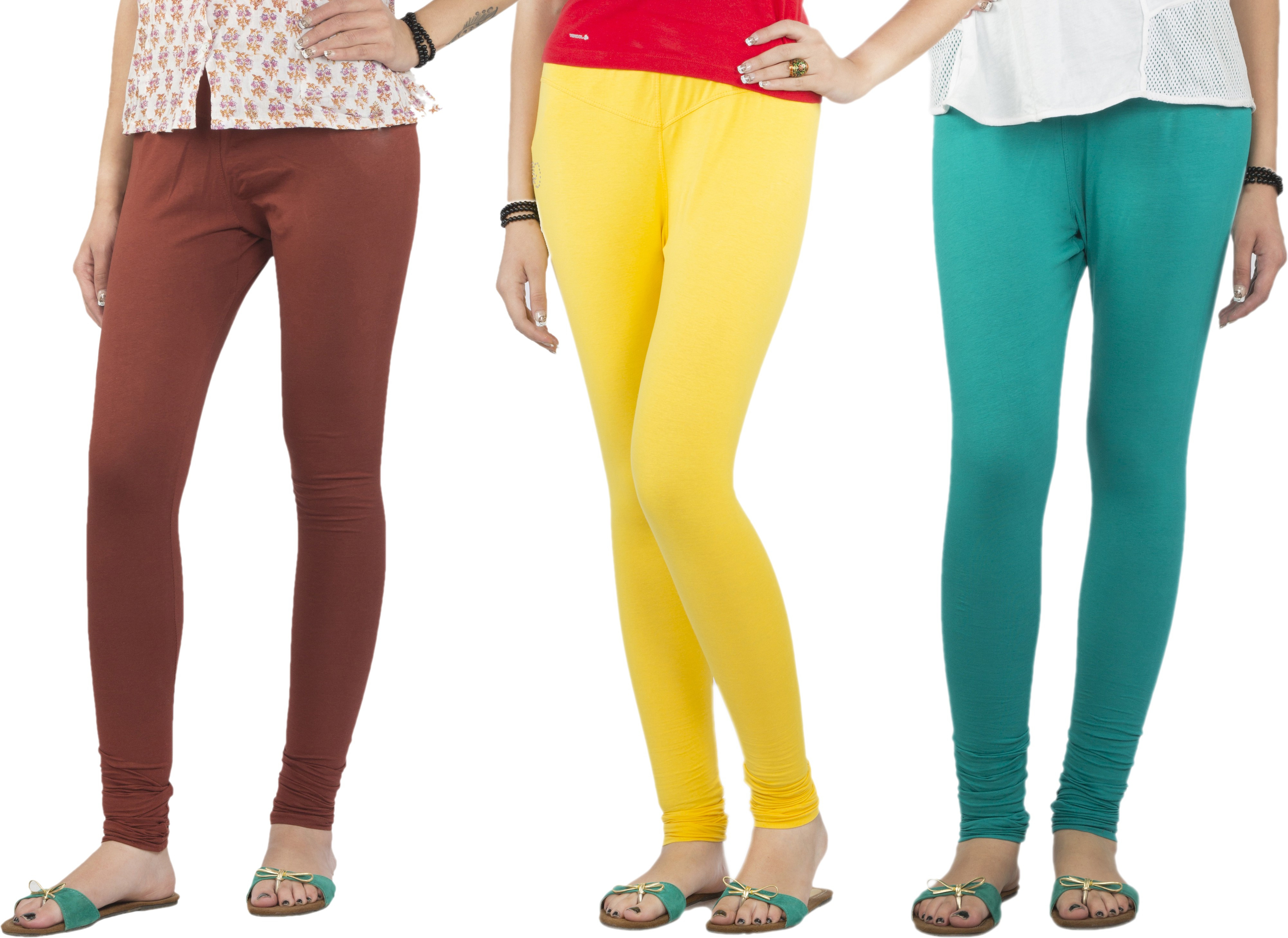 Jublee Womens Brown, Yellow, Green Leggings(Pack of 3)