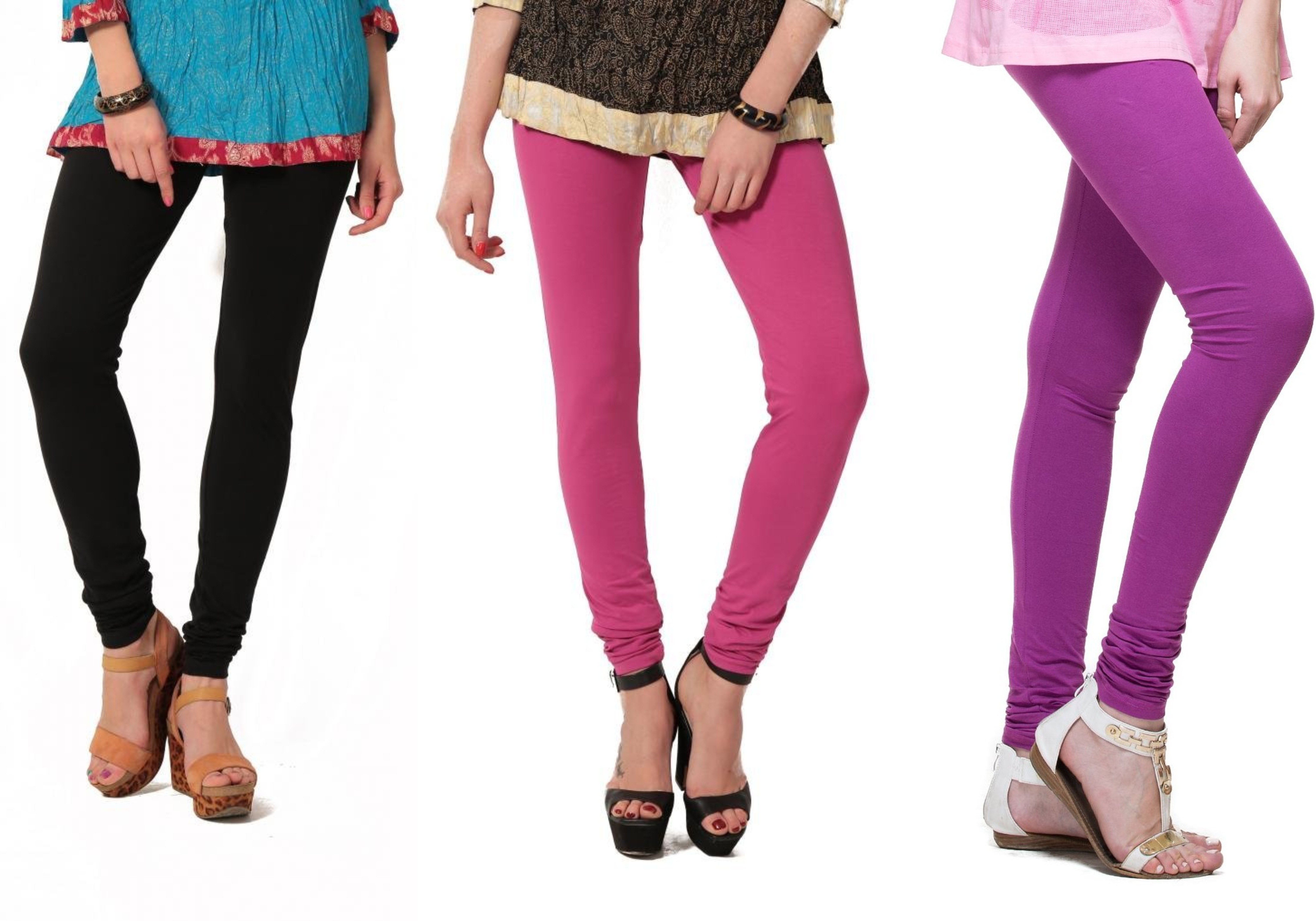 Angel Soft Womens Black, Pink, Purple Leggings(Pack of 3)