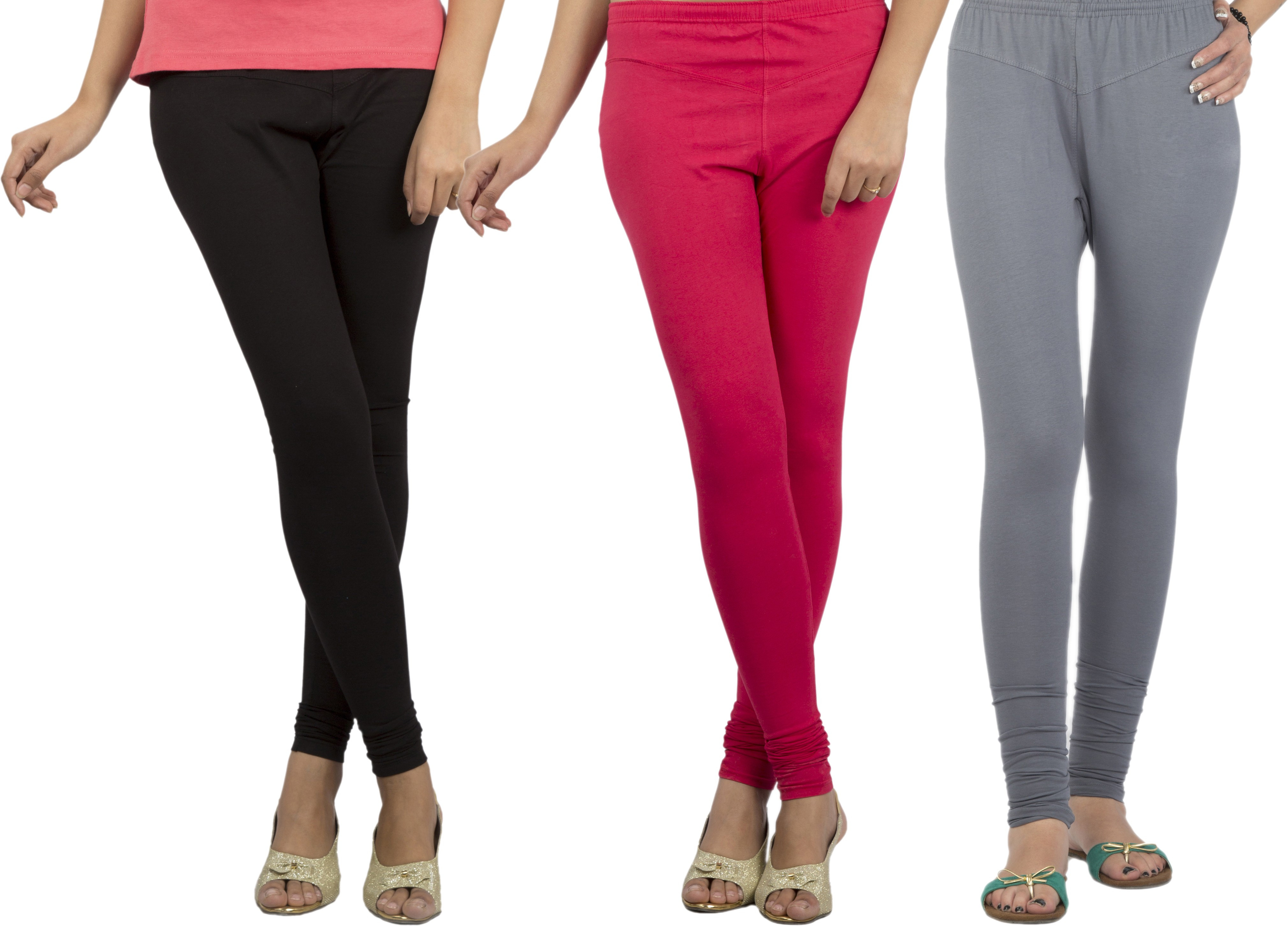 Jublee Womens Pink, Grey, Black Leggings(Pack of 3)