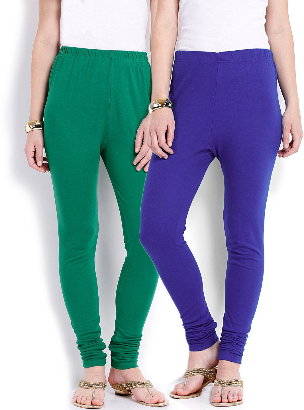Ten on Ten Womens Green, Blue Leggings(Pack of 2)