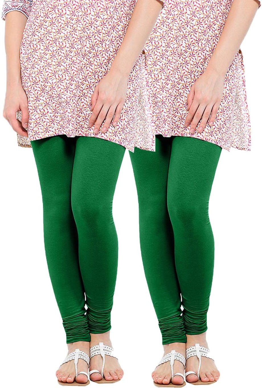 Linking Threads Womens Dark Green Leggings(Pack of 2)
