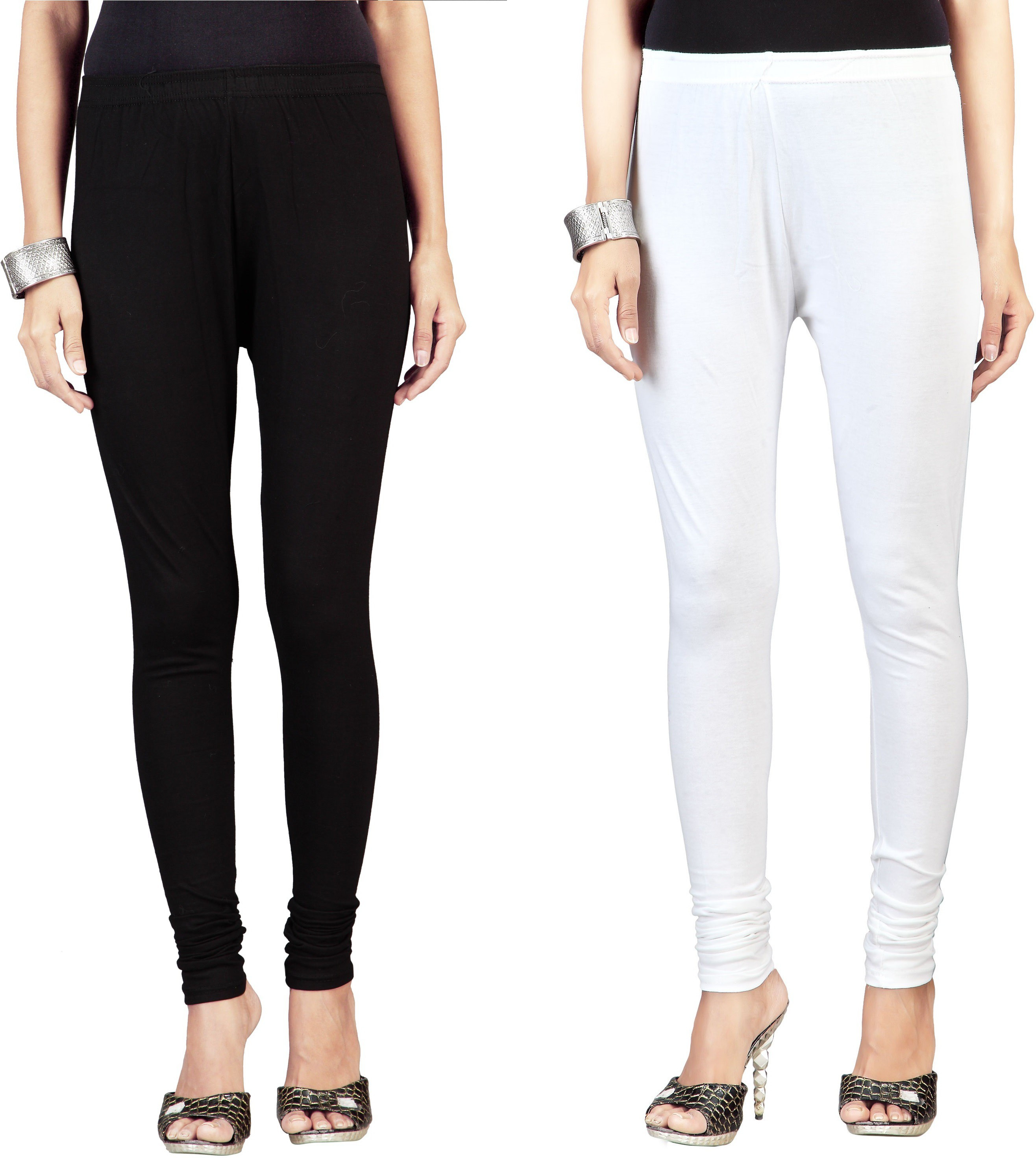 Ambrai Womens Black, White Leggings(Pack of 2)