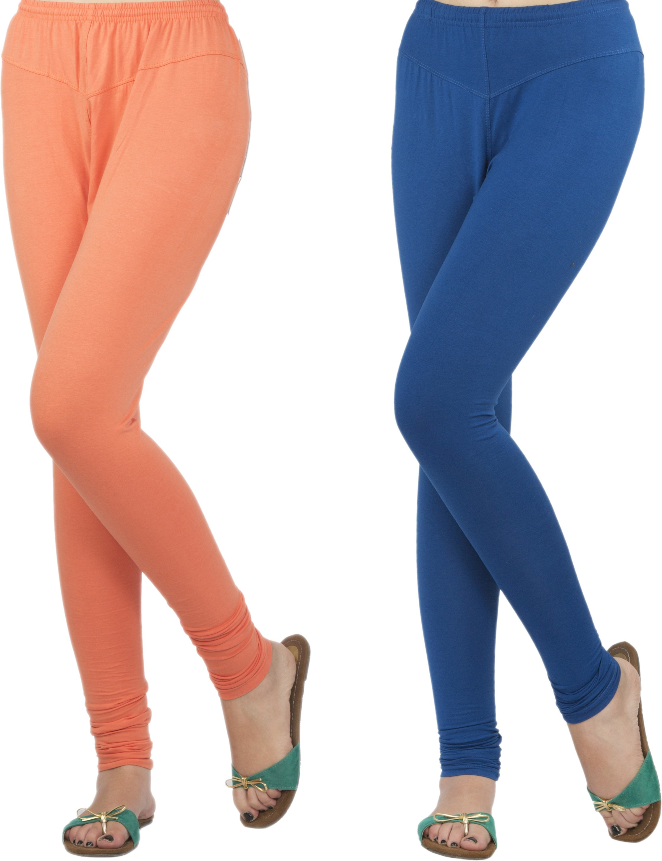 Jublee Womens Orange, Blue Leggings(Pack of 2)