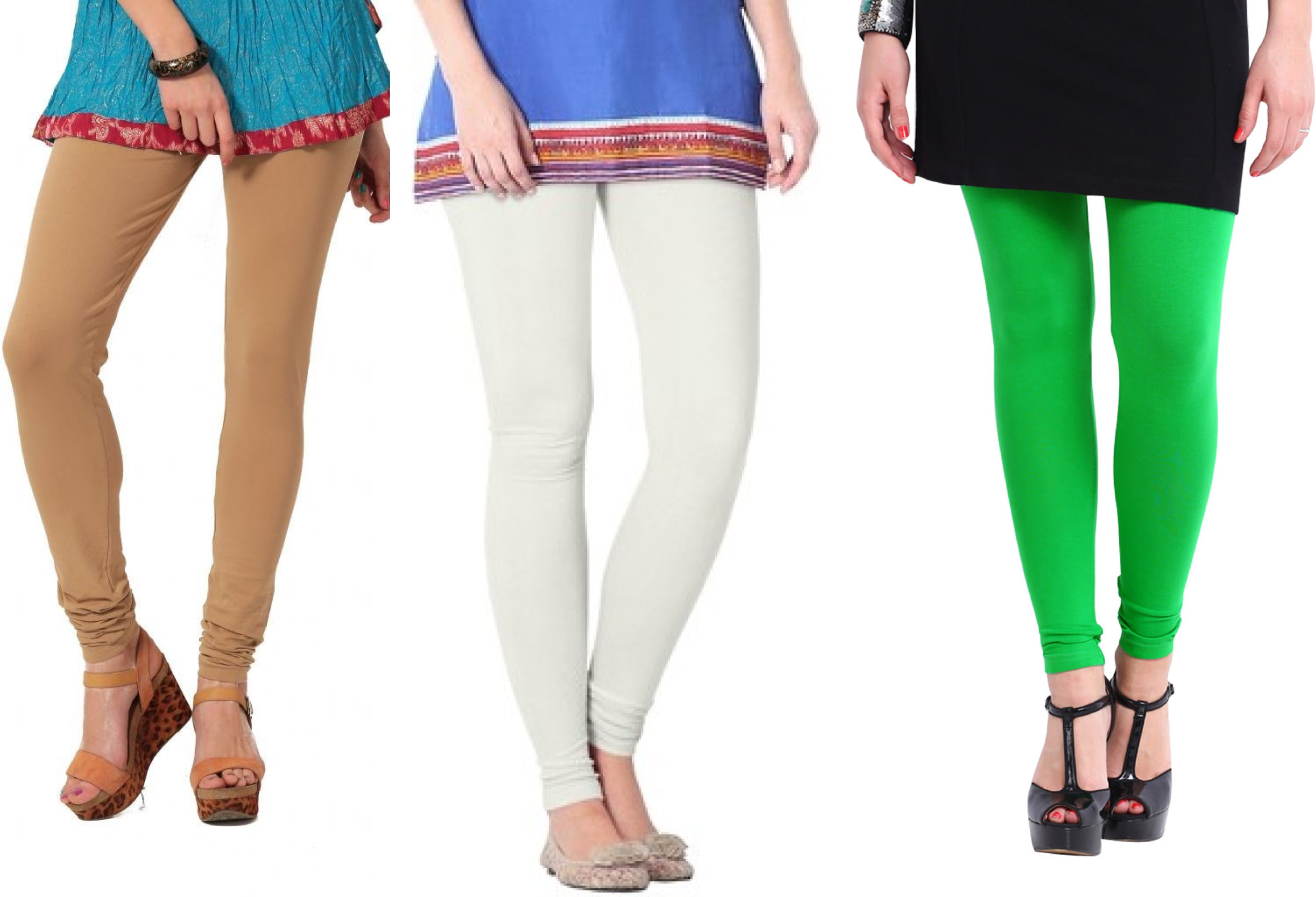 Angel Soft Womens Beige, White, Green Leggings(Pack of 3)