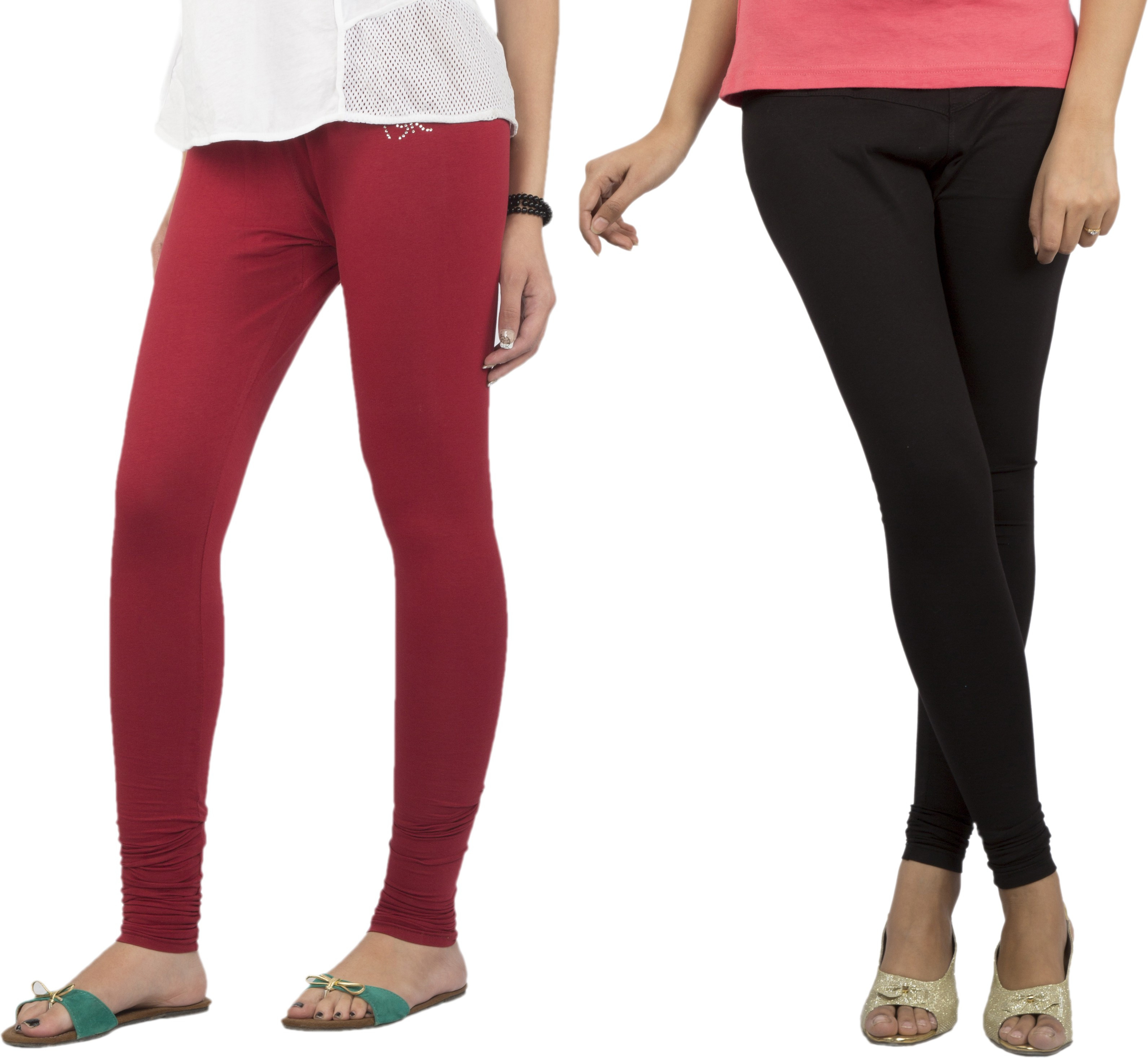 Jublee Womens Black, Maroon Leggings(Pack of 2)