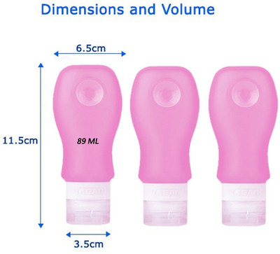 Meded Silicone Travel Tubes Large Size Pink (set of 3) 89 ml Shampoo, Conditioner, Lotion Dispenser