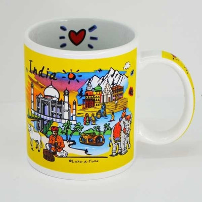 40% OFF on India Souvenirs 11 Oz Yellow with India Subway Design Porcelain Mug(330 ml)