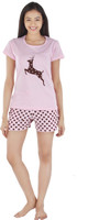 Nite Flite Polka Stag Women's Printed Pink Top & Shorts Set