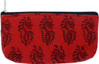 Viniyog Hand Printed Motif Design Art Cloth Pencil Box(Set of 1, Red, Black)