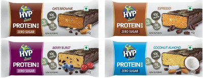HYP Sugarfree Variety Pack Protein Bars(8 No, Oats Brownie, Espresso, Berry Burst, Coconut Almond)