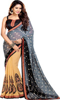 Sourbh Sarees Self Design Fashion Synthetic Georgette Saree(Grey, Beige)