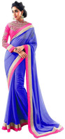 Ajamukhi Solid Fashion Chiffon Saree(Blue) RS.649.00