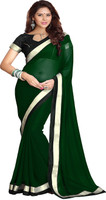 Sourbh Sarees Solid Fashion Synthetic Georgette Saree(Dark Green)