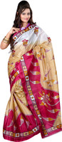 Kajal Sarees Printed Bollywood Art Silk Saree(Pink, Beige)