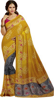 Bhavi Printed Maheshwari Art Silk Saree(Grey, Yellow) RS.1004.00