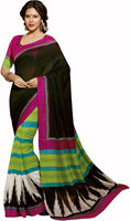 Bhavi Printed Maheshwari Art Silk Saree(Black) RS.999.00