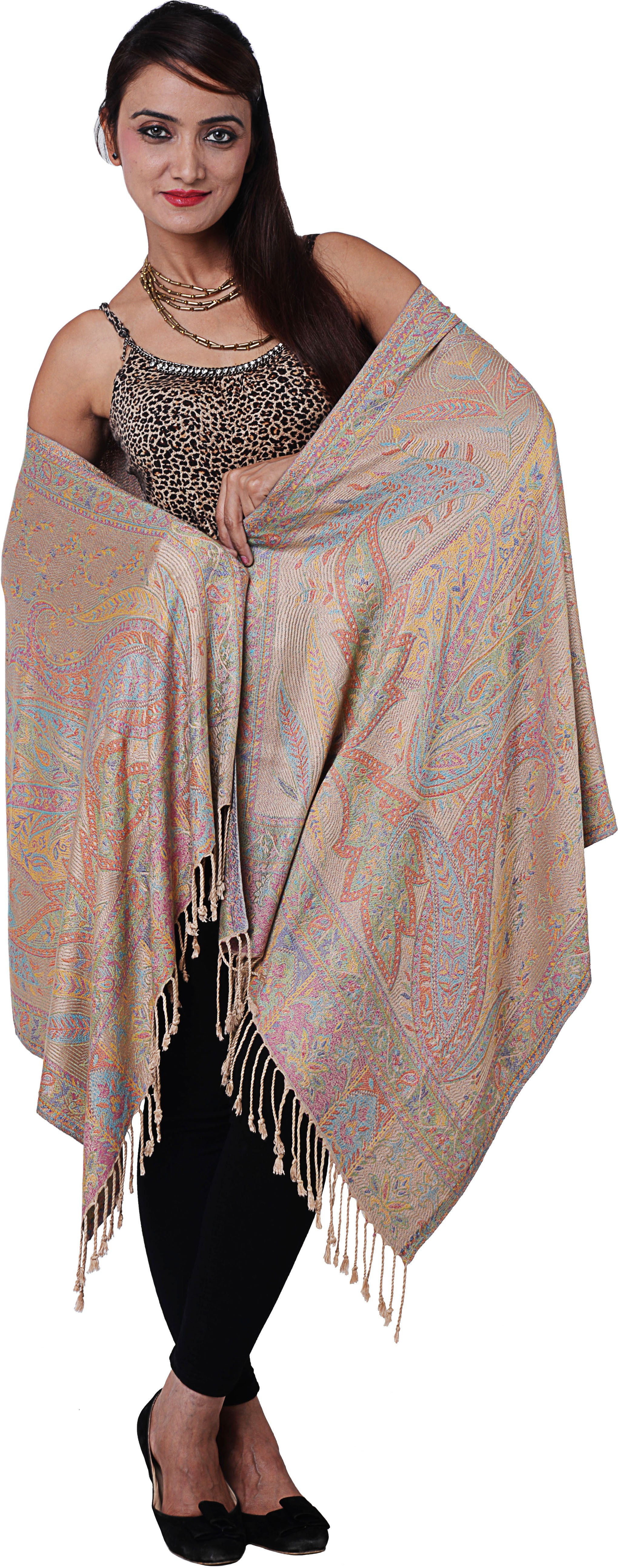Inditouch Wool Self Design Womens Shawl
