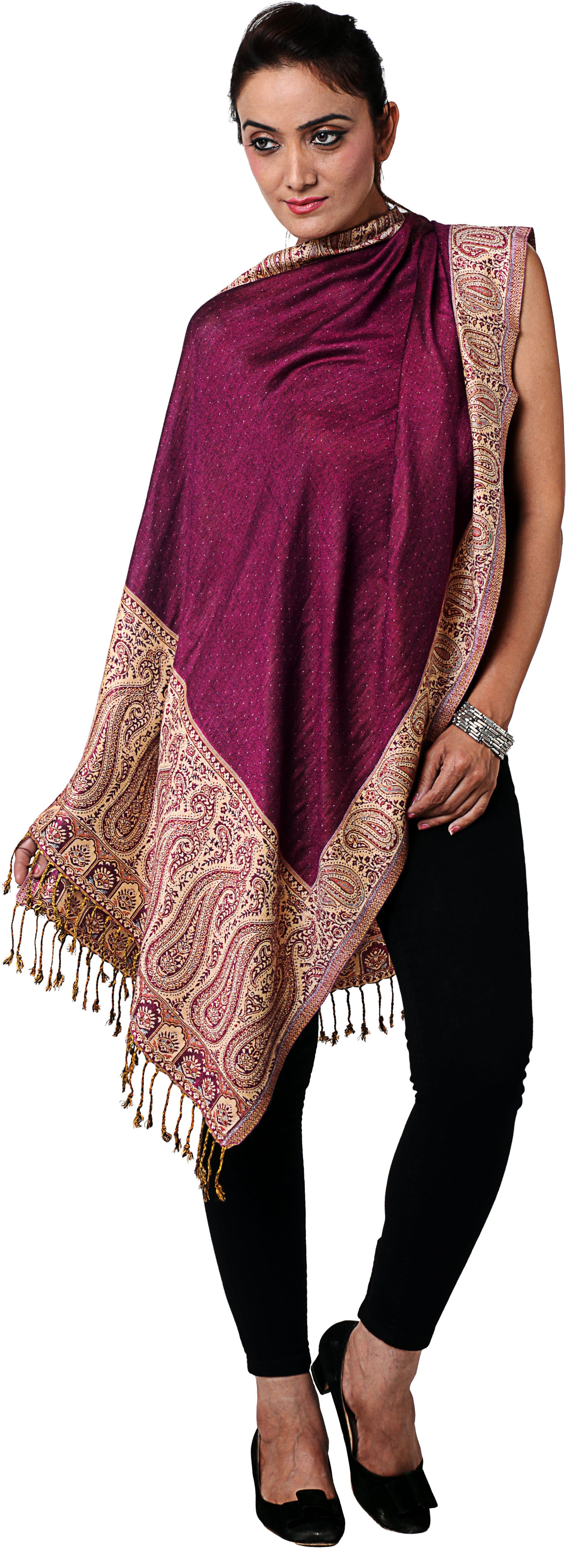 Inditouch Wool Self Design Womens Shawl