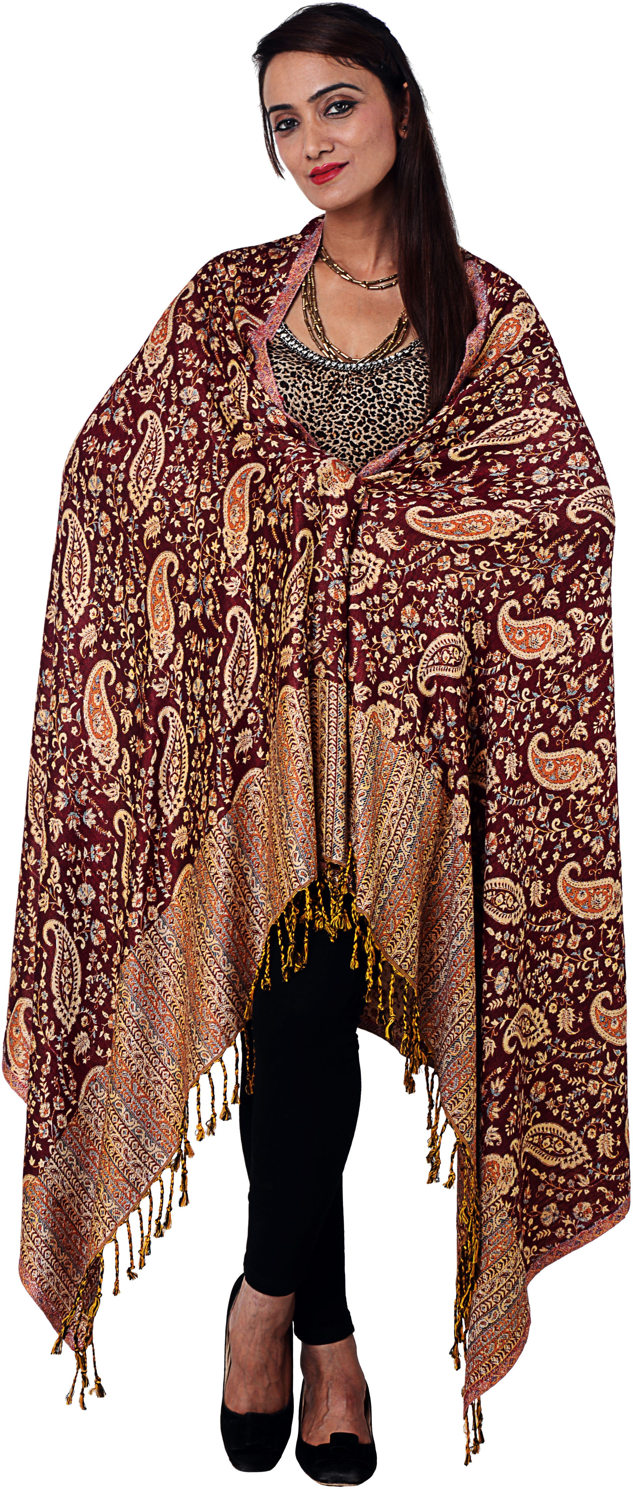 Inditouch Wool Self Design Womens Shawl