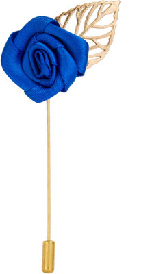 Avaron Projekt Handmade Royal Blue Rose With Gold Leaf Stainless Steel Sliding Pin Shirt Stud
