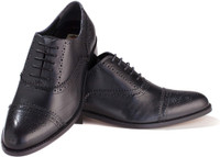 Walker Styleways Excellent Black Leather Brogue Lace Up Shoes(Black)
