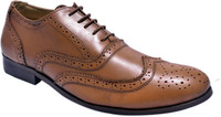 Hirel's Mens Leather Brogues Lace Up Shoes(Tan)