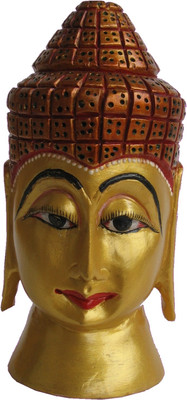 Craft International Wooden Buddha Head Painted Statue Home Decor Sculpture, 6 Inch Showpiece - 15 cm