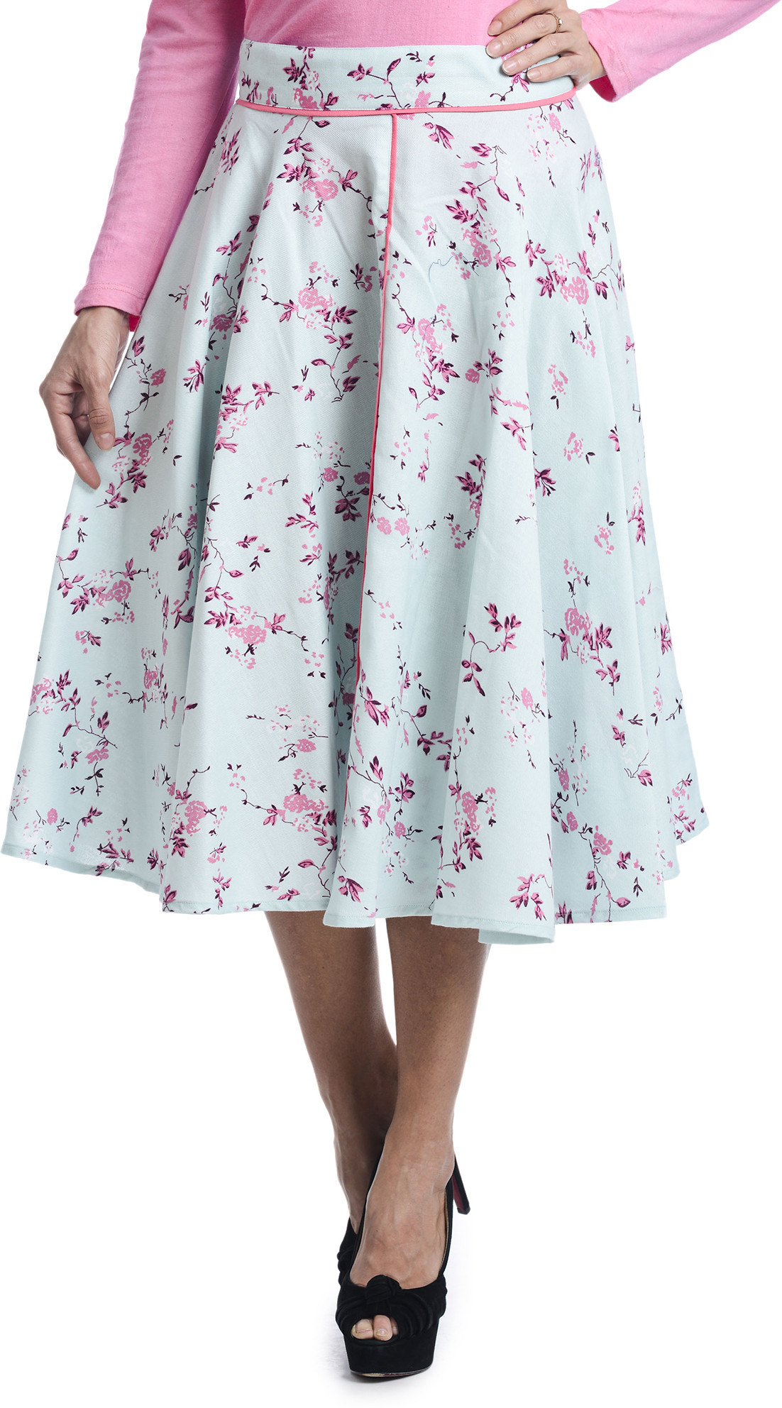Bohemian You Floral Print Womens A-line Light Blue Skirt