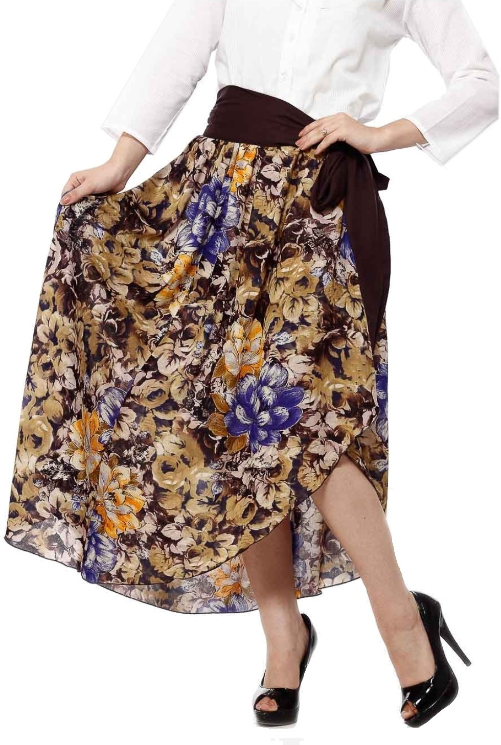 Cottinfab Printed Womens A-line Brown, Multicolor Skirt