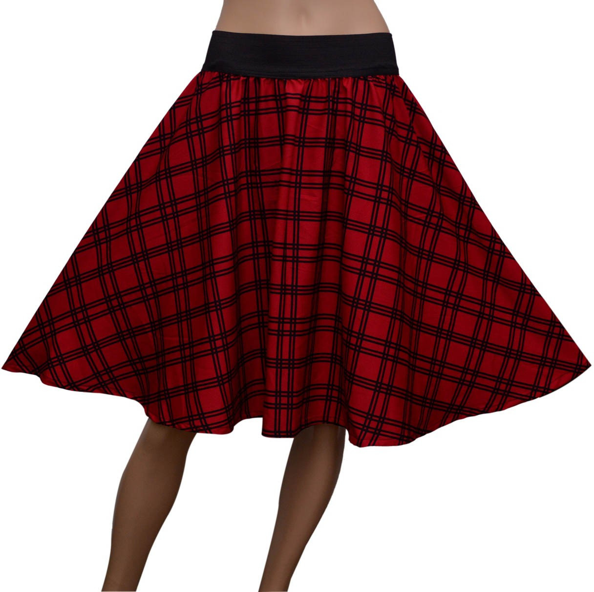 GraceDiva Checkered Womens Gathered Red Skirt