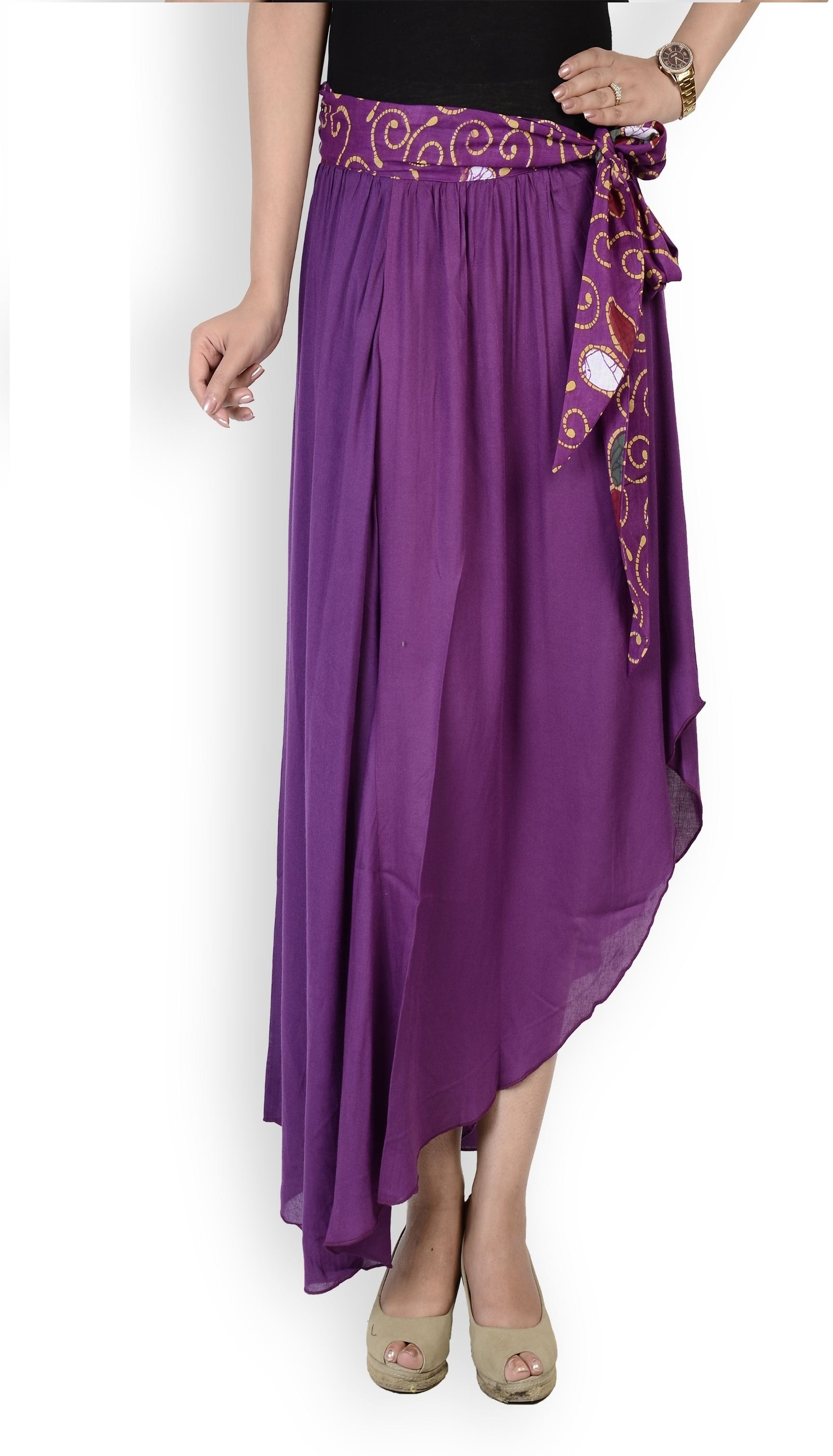 Cottinfab Solid Womens A-line Purple Skirt