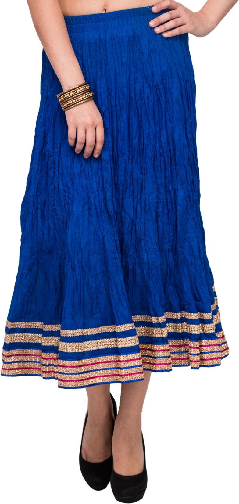 Mina Bazaar Solid, Self Design Womens A-line Blue Skirt