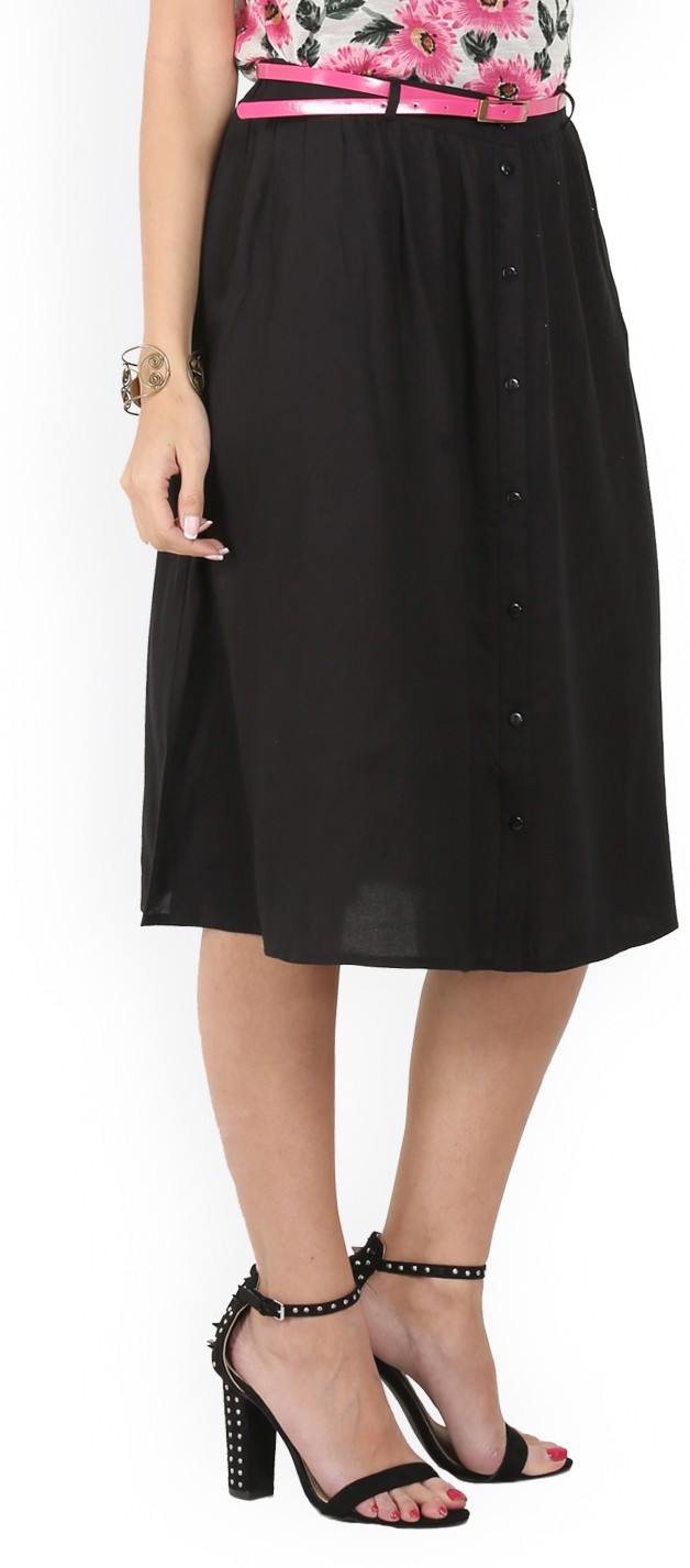 Max Solid Womens A-line Black Skirt