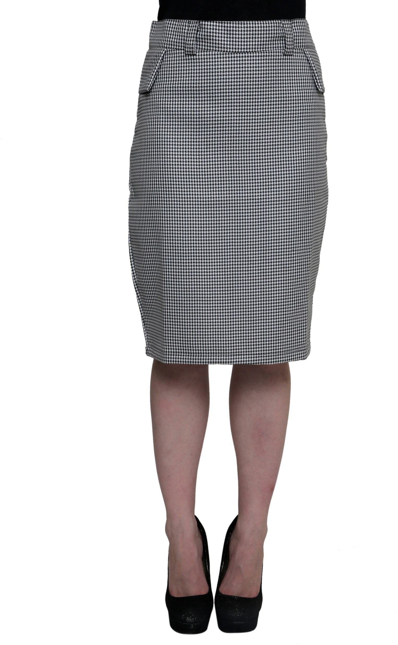 Cottinfab Checkered Womens Straight Black, White Skirt