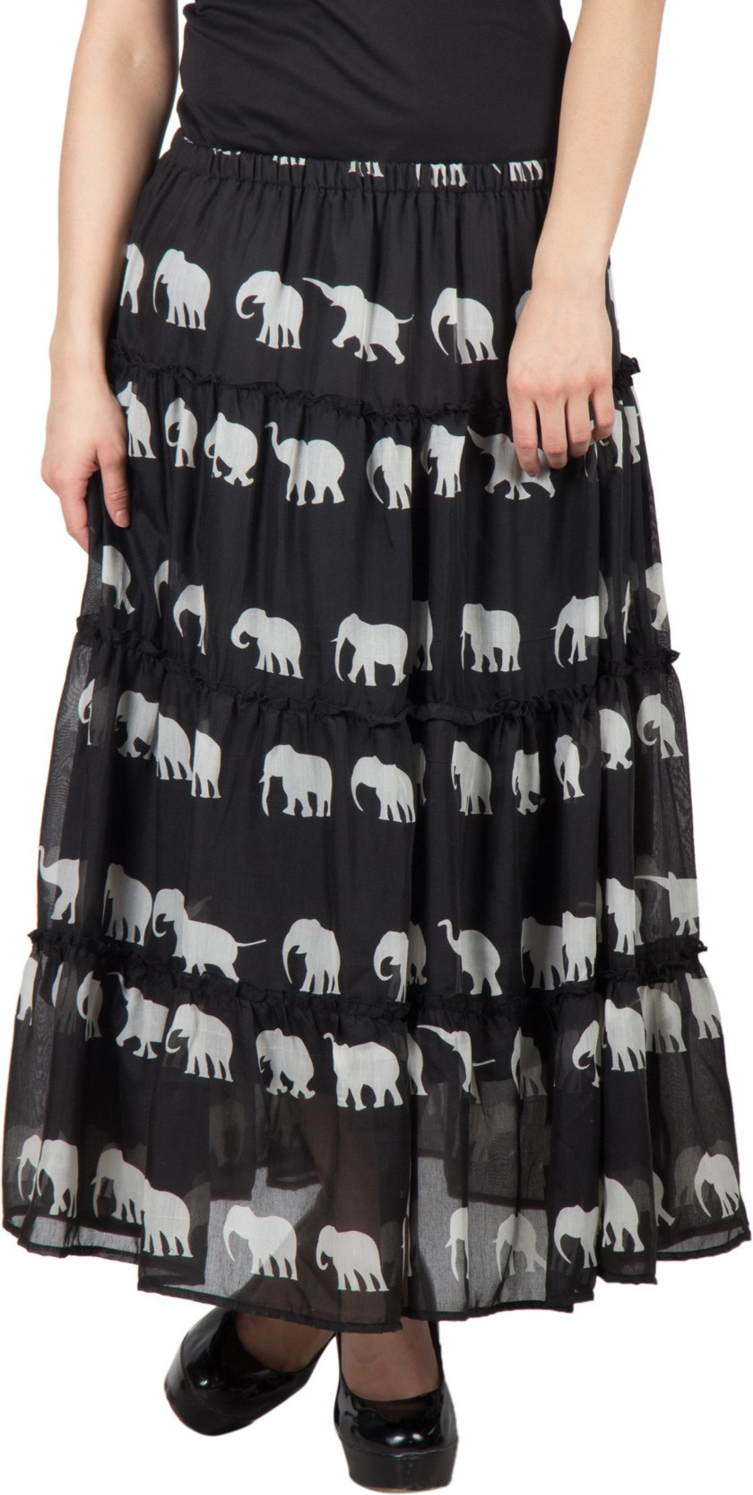 Famous by Payal Kapoor Printed Womens Gathered Black Skirt