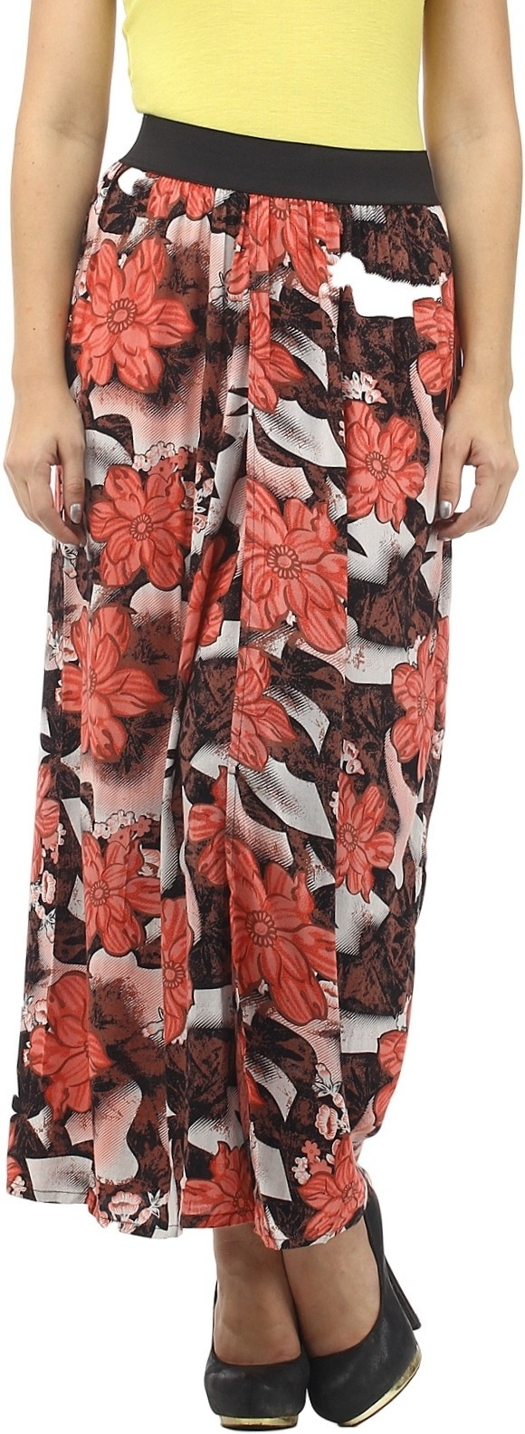 Cottinfab Floral Print Womens Straight Red, Multicolor Skirt